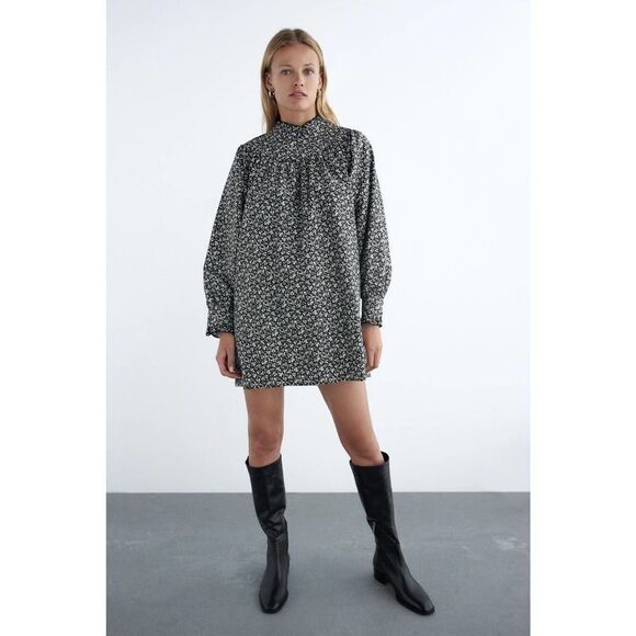 ZARA Printed Poplin Short Flower Dress - Picture 7 of 7